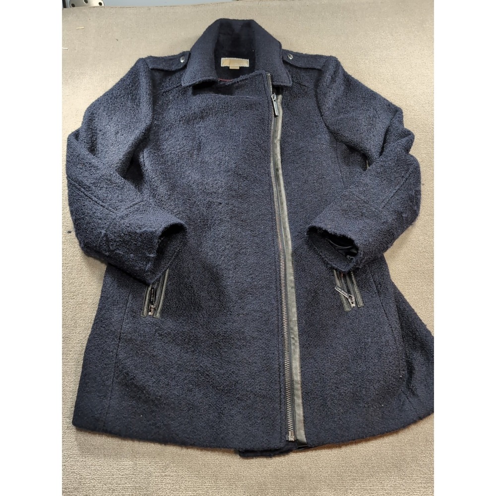 Michael Kors Dark Blue Jacket Pea Coat Style # 79675 Womens Sz 12 Leather Zipper